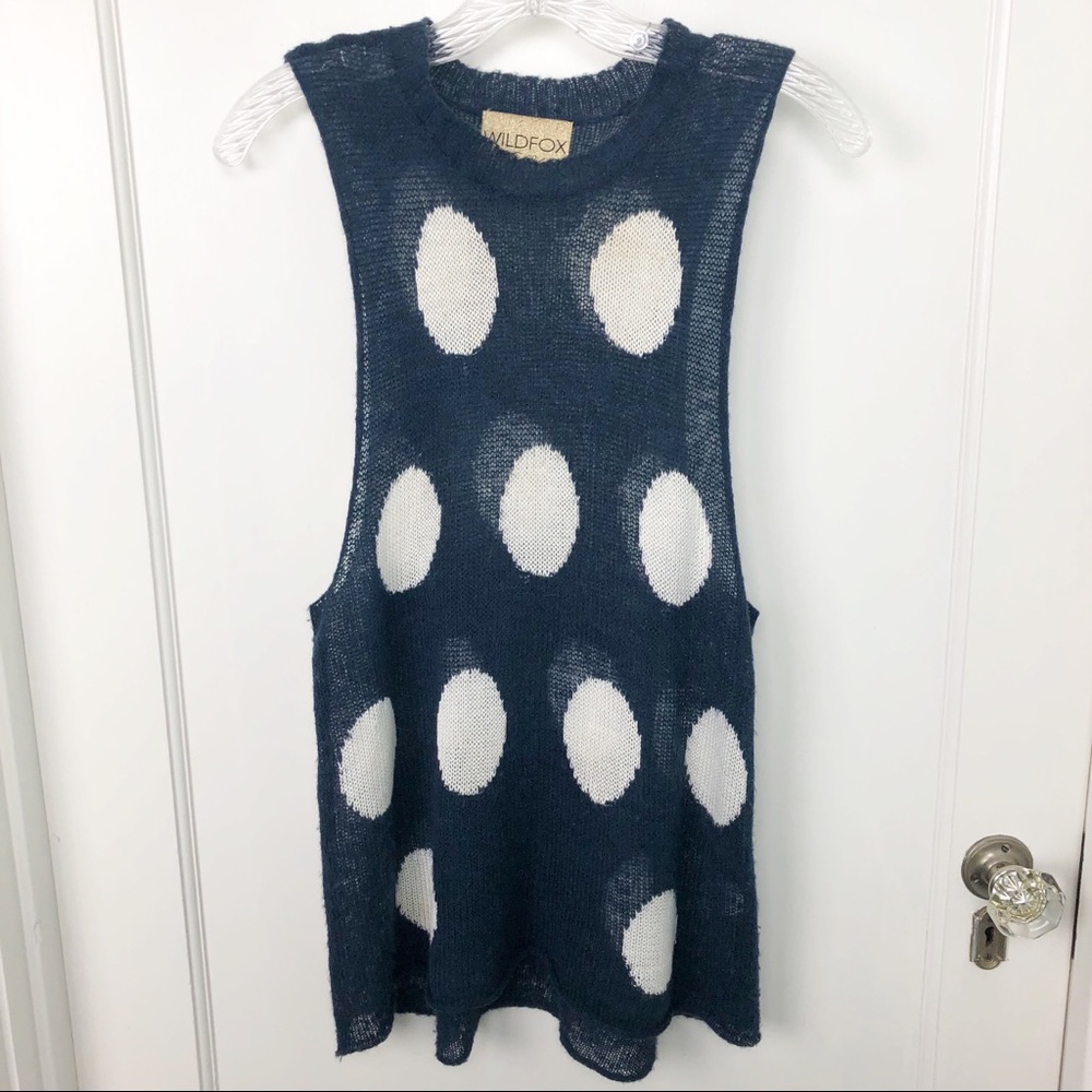Wildfox Navy  Polka Dot Sleeveless Sweater Tank